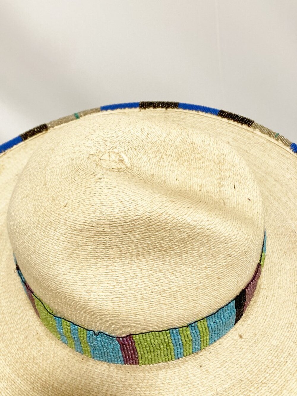 Hand Beaded SunBody Palm Leaf Hat Western Boho Artisan Unique Wearable Art - Picture 8 of 12